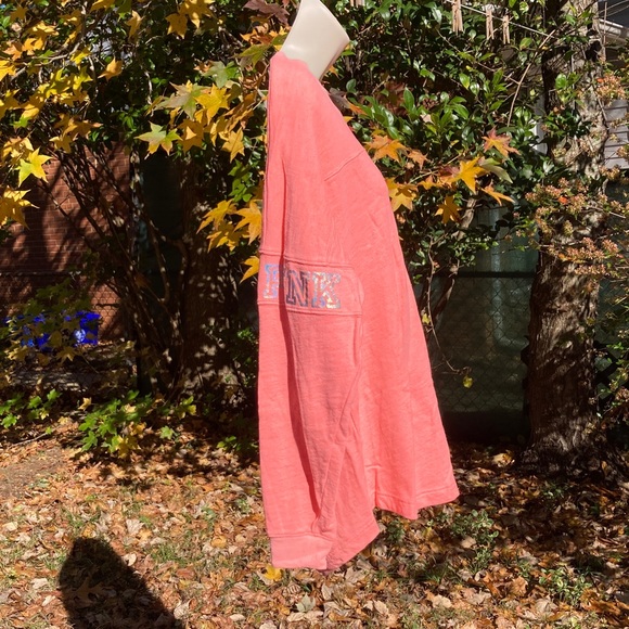 VICTORIAS SECRET PINK Long Sleeve Light Fleece Pullover Top Coral Womens Small - Picture 5 of 14